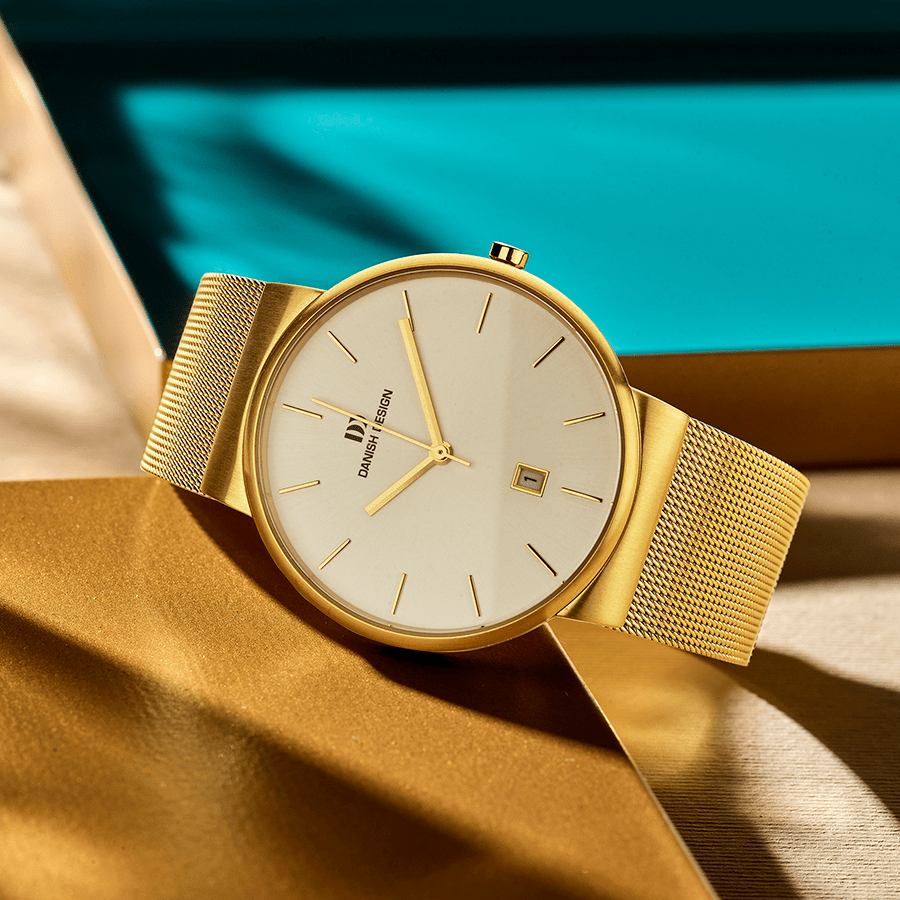 Danish Design White Dial Gold Tone Stainless Steel Quartz Men's Watch - Designer Gifts