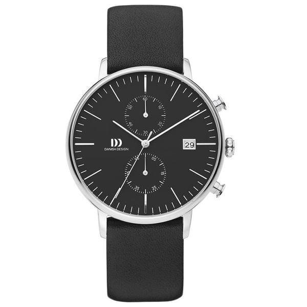 Danish Design Black Dial Chronograph Black Leather Quartz Men's Watch - Designer Gifts