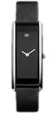 Danish Design Women's Long Rectangular Black-Dial Satin-Touch Stainless Steel Wristwatch With Black Leather Strap - Designer Gifts