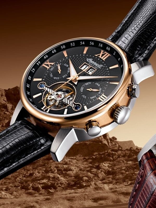 Men's Automatic Grand Canyon IV Rose-Gold Watch with Black Band - Designer Gifts