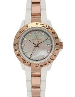 ToyWatch rose gold and white plasteramic ladies watch with a round dial and elegant design.