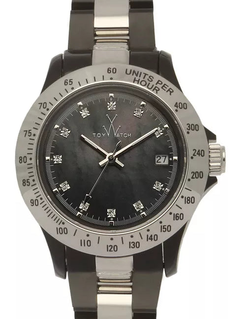 Toy Watch Women's 21207-SL black ceramic and heavy metal watch with mother-of-pearl dial, stylish jewelry and wristwatch.