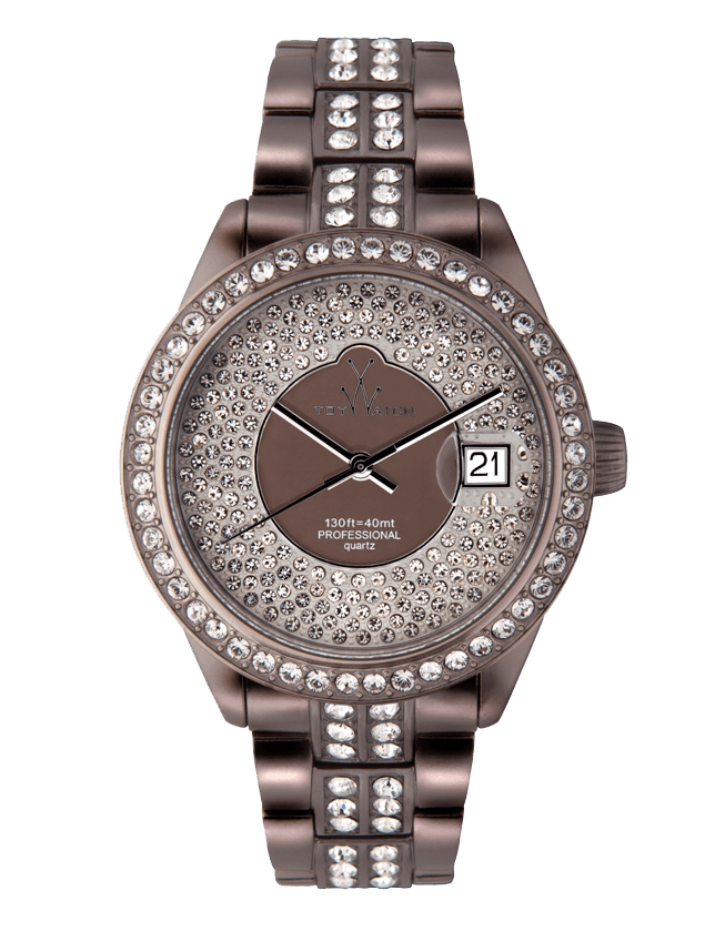 ToyWatch women's watch with a pewter metallic white stones pave dial and silver-tone stainless steel band.