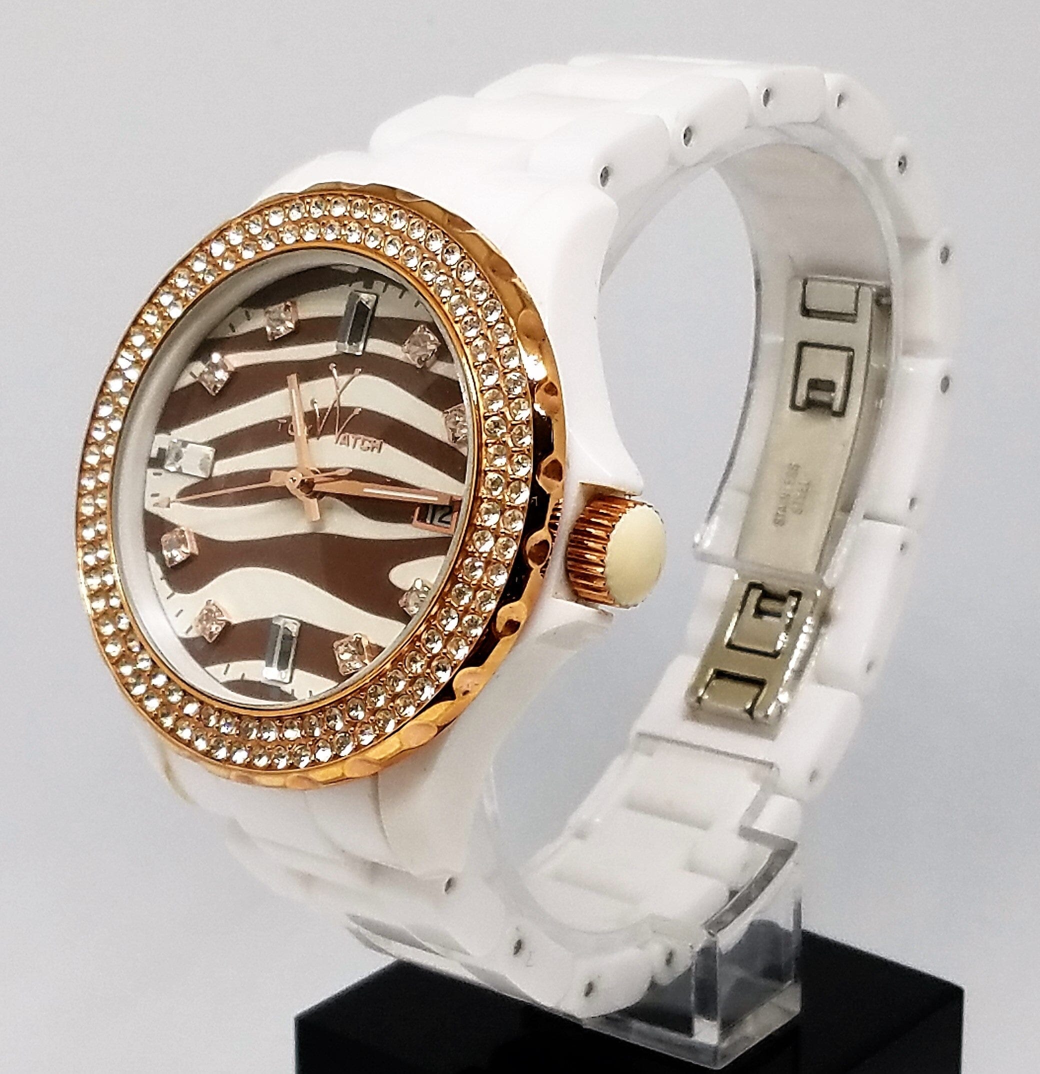Unisex Toy Watch Safari Zebra White with white strap and zebra pattern dial, designed for kids and unisex wear.