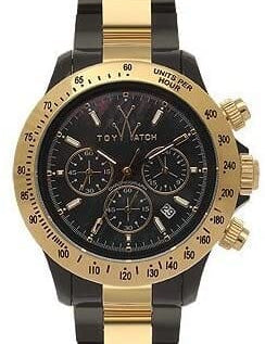 Black Toy Watch Quartz with black mother of pearl dial and black gold bracelet, stylish designer gift watch.