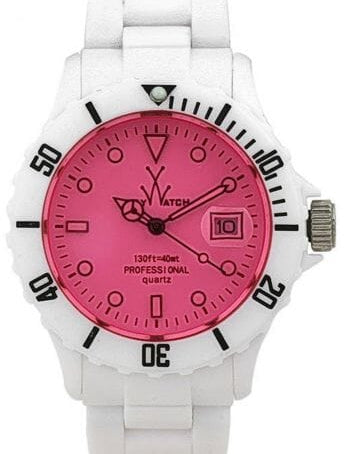 Unisex Toy Watch FL01WHPK by Designer Gifts featuring a pink crystal plasteramic strap and sleek watch face.