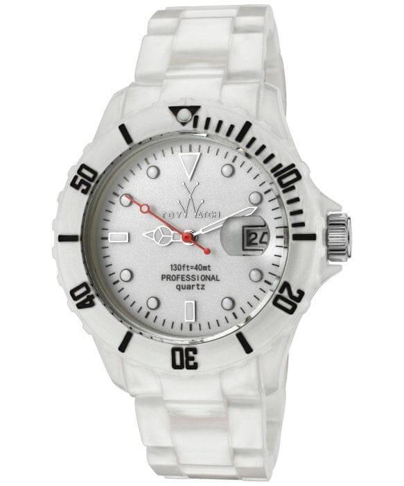 ToyWatch women's quartz watch with white dial and plastic strap, stylish designer timepiece for women.