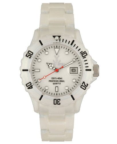 Toy Watch Plasteramic Pearlized Pearl White watch with a sleek design and white strap, perfect for stylish accessories.