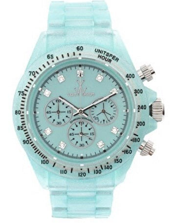 Light blue Toy Watch Fluo Pearly chronograph with plasteramic strap, designed for men, featuring a sleek, modern look.