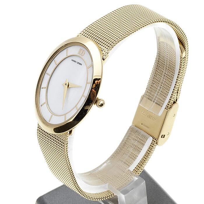 Danish DesignMOP Dial gold-tone stainless steel quartz women's watch with elegant design and polished finish.