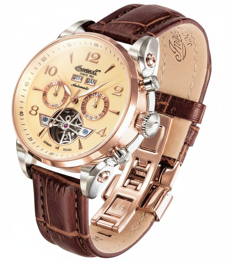 Men's San Bernardino Automatic Stainless Steel Watch with Brown Leather Band - Designer Gifts