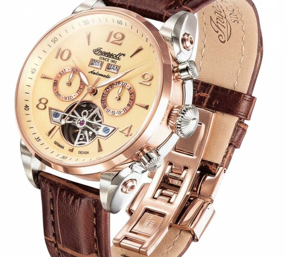 Men's San Bernardino Automatic Stainless Steel Watch with Brown Leather Band - Designer Gifts