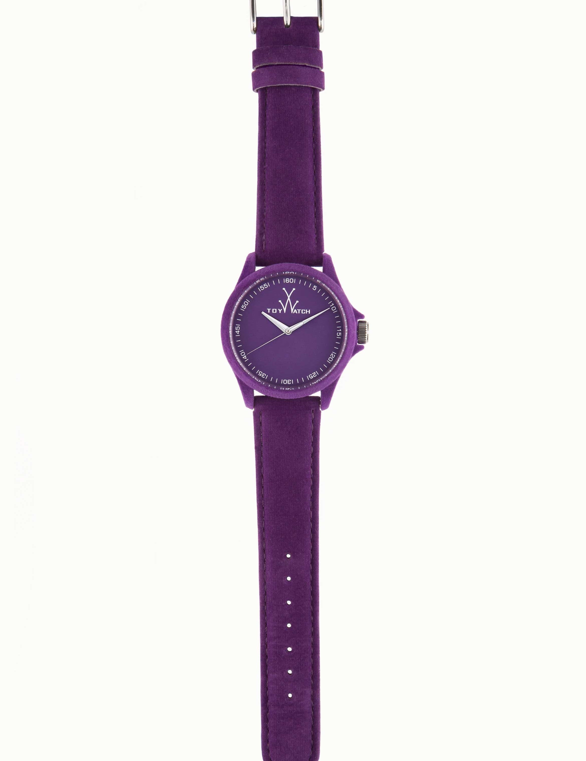 Women's ToyWatch Sartorial Only Time violet velvet watch with sleek design and minimalist face, stylish accessory for women.