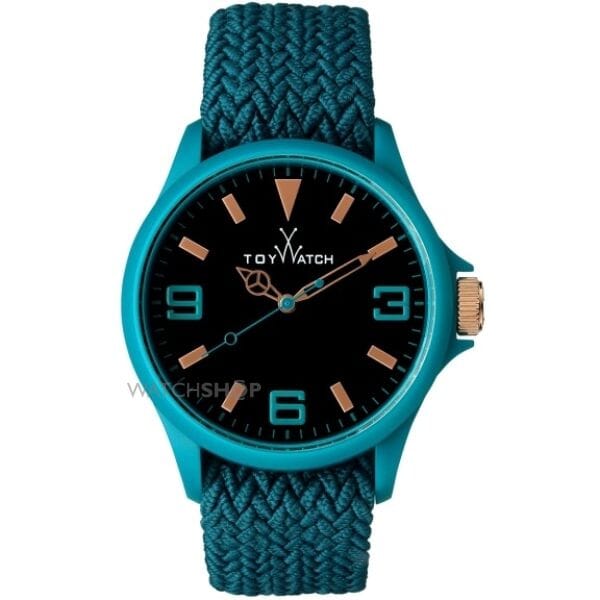 Blue women's quartz Toy Watch with polycarbonate case and fabric/steel strap, model ST08LB, by Designer Gifts.