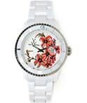 White Lilium Passion Tattoo flowers toy watch by Designer Gifts with floral design on a white strap.