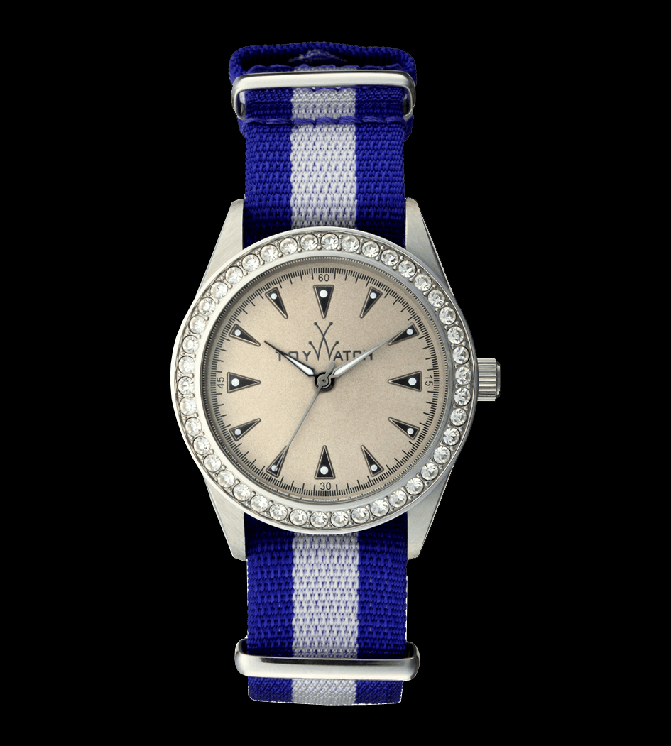 ToyWatch vintage blue and white stone watch with a sleek design, showcasing a stylish timepiece with blue and white accents.