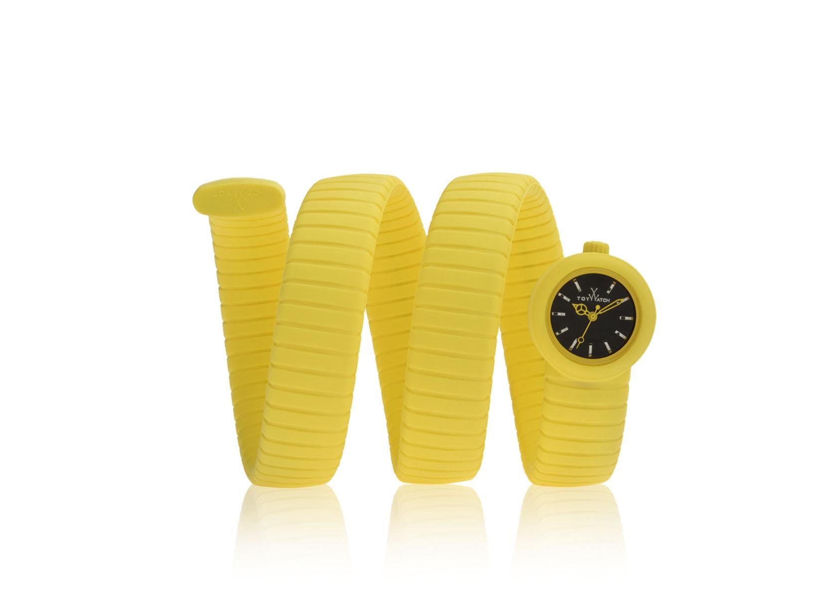 ToyWatch ToyViper yellow watch with a yellow dial and black strap, showcasing its sporty design and modern style.