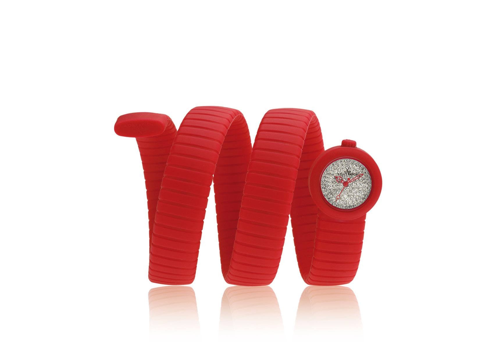 ToyWatch ToyViper Red watch with Swarovski dial, featuring a sleek red strap and elegant design.