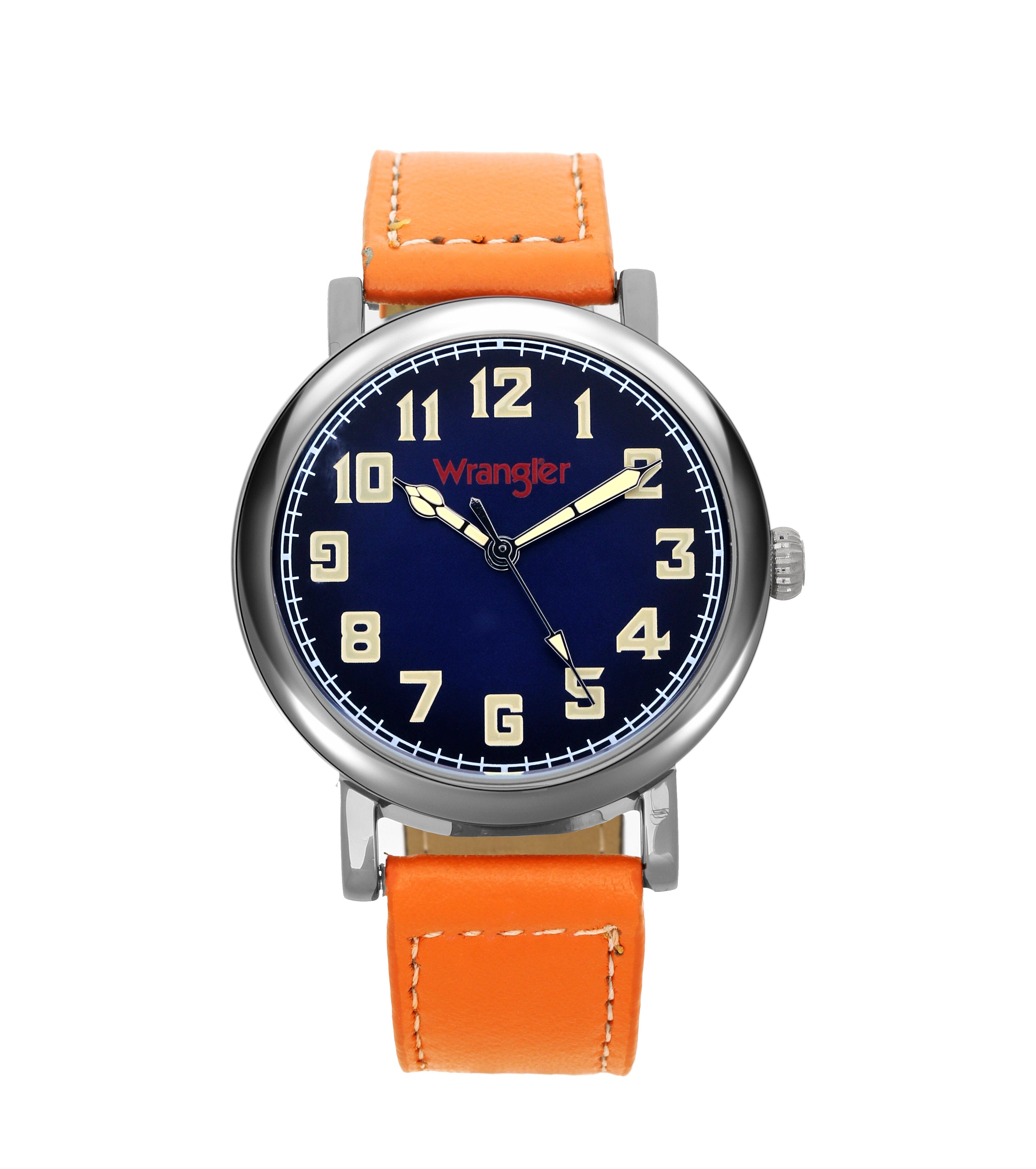 Wrangler WRT3104-2B4 watch with black dial, metal band, and digital display, showing front view of the wristwatch.