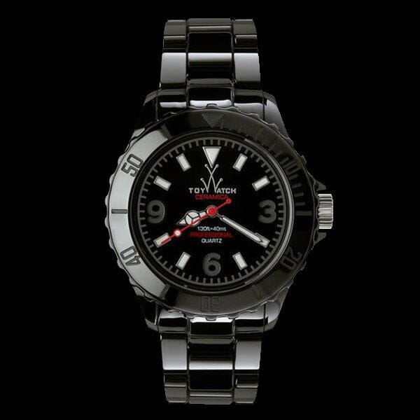 Black Fluo ceramic ToyWatch with sleek design and round dial, featuring a modern and colorful style.