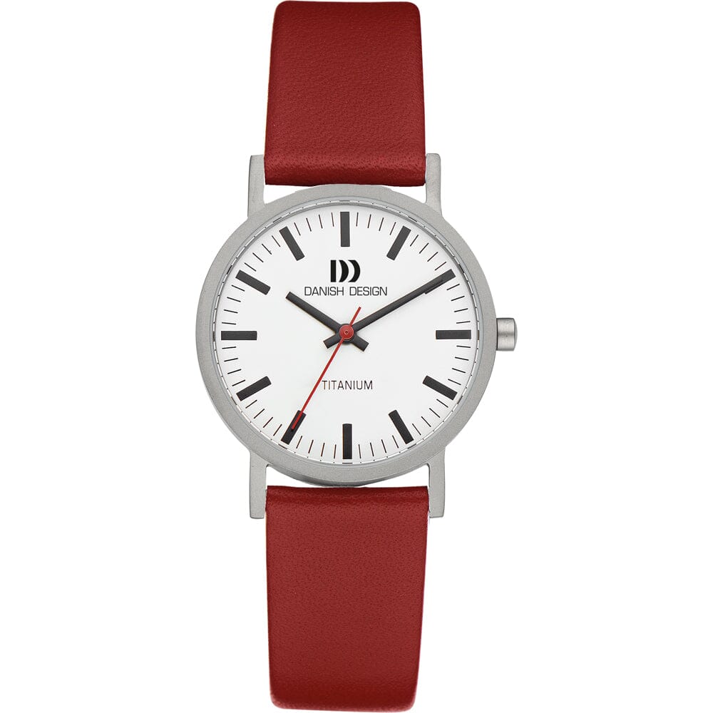 Danish Design Gløbe IV19Q199 Rhine small watch with titanium case and black leather strap, stylish timepiece by Designer Gifts.