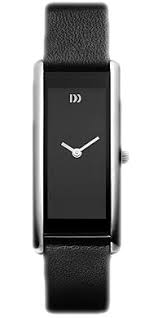 Danish Design Women's Long Rectangular Black-Dial Satin-Touch Stainless Steel Wristwatch With Black Leather Strap