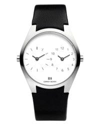 Danish Design men's watch with black leather band and stainless steel case, elegant and modern accessory.