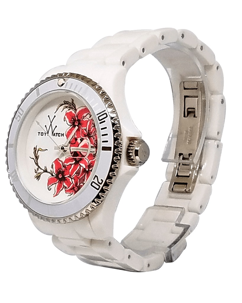 TW Toy Watch Tattoo Watch Collection White with floral cluster design, featuring a stylish watch face and decorative floral details.