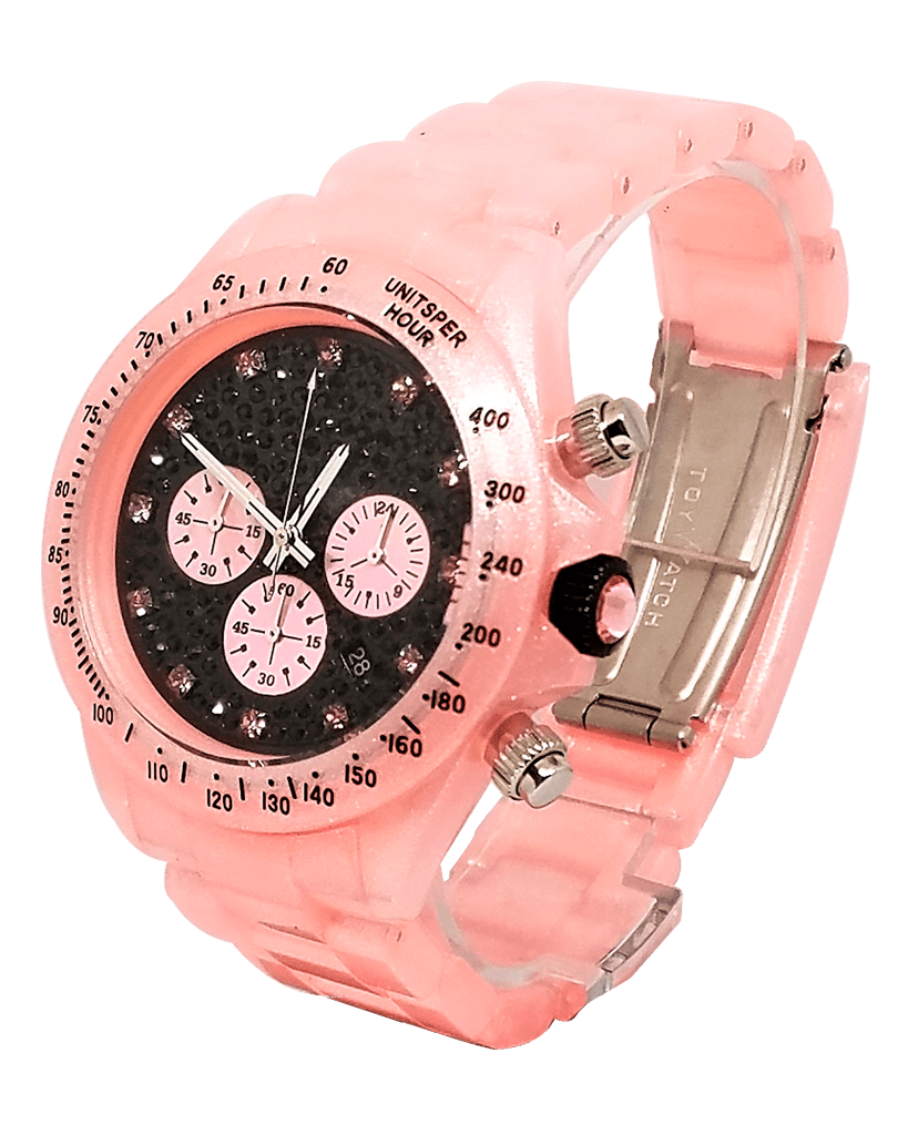 Pink and black TW watch with a sleek design, featuring a round dial and stylish strap, displayed on a white background.