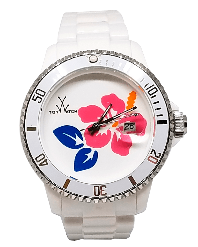 White Flower Toy Watch Tattoo Watch Collection by TW with a stylish floral design and a playful, tattoo-inspired watch face.