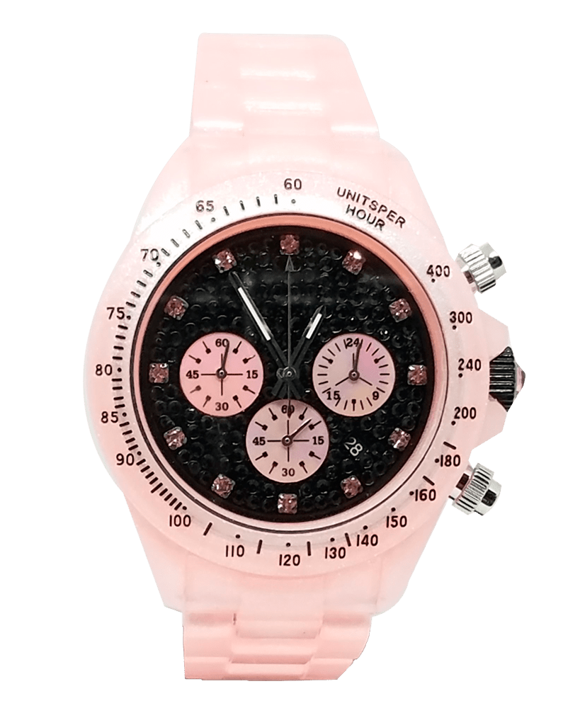 Pink and black TW watch featuring a sleek round dial and stylish strap, ideal for a modern fashion statement.