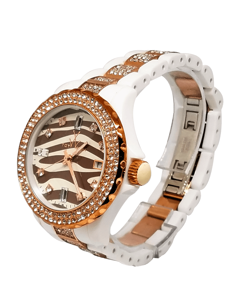 TW Zebra Diamond Collection watch with a sleek design, featuring a stainless steel band and a zebra-patterned dial.