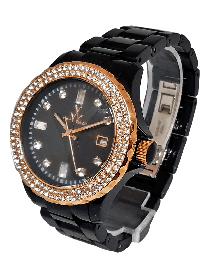 TW PLASTERAMIC black watch with rose gold accents, featuring sleek design and modern style.