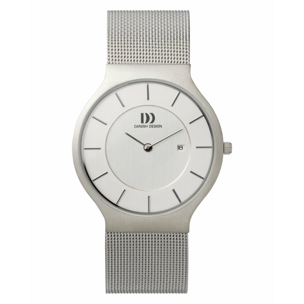 Danish Design men's silver stainless steel quartz watch with 36mm dial, sleek and modern timepiece.