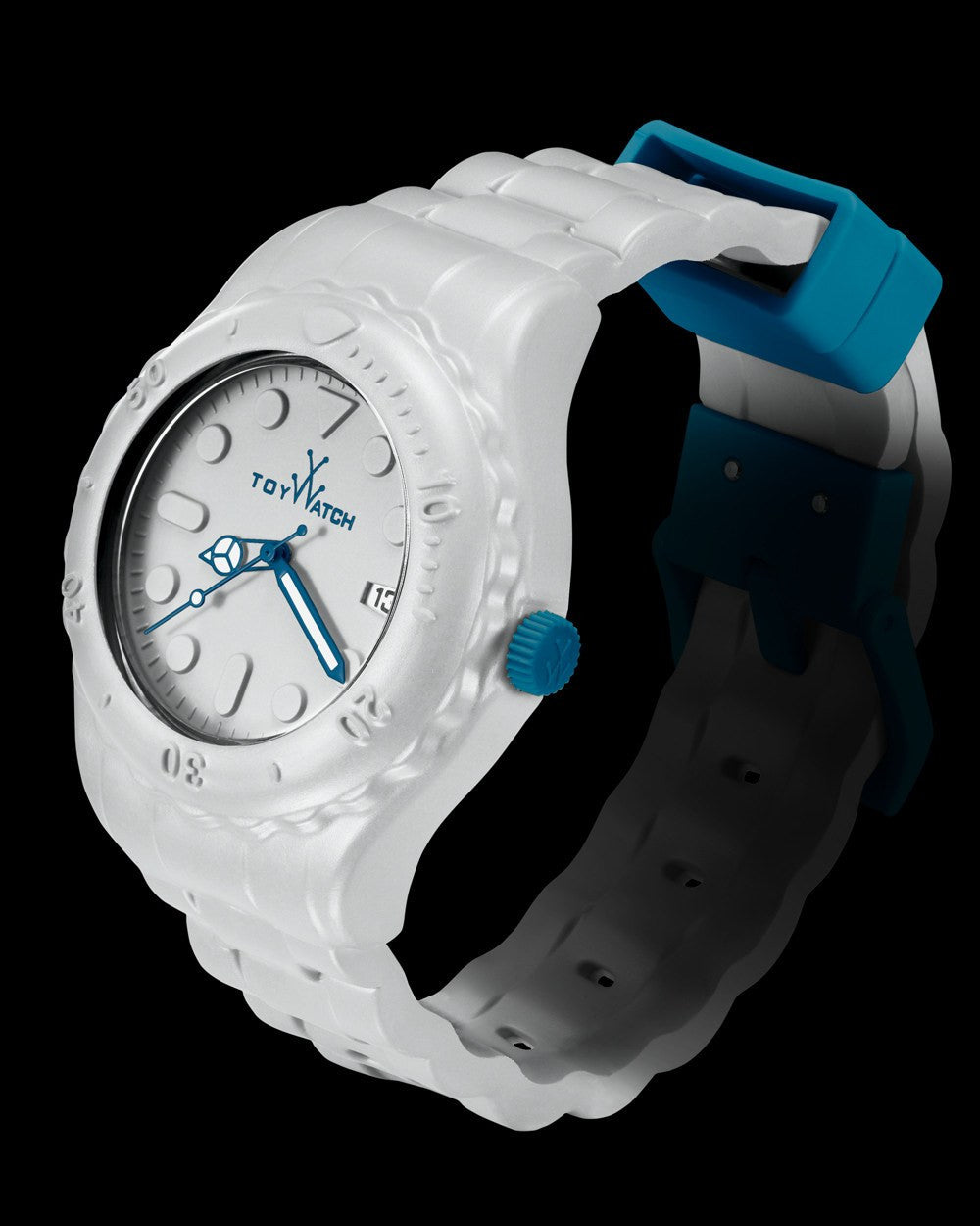 ToyWatch TOYFLOAT WHITE watch with white dial and strap, featuring a sleek modern design and minimalist style.