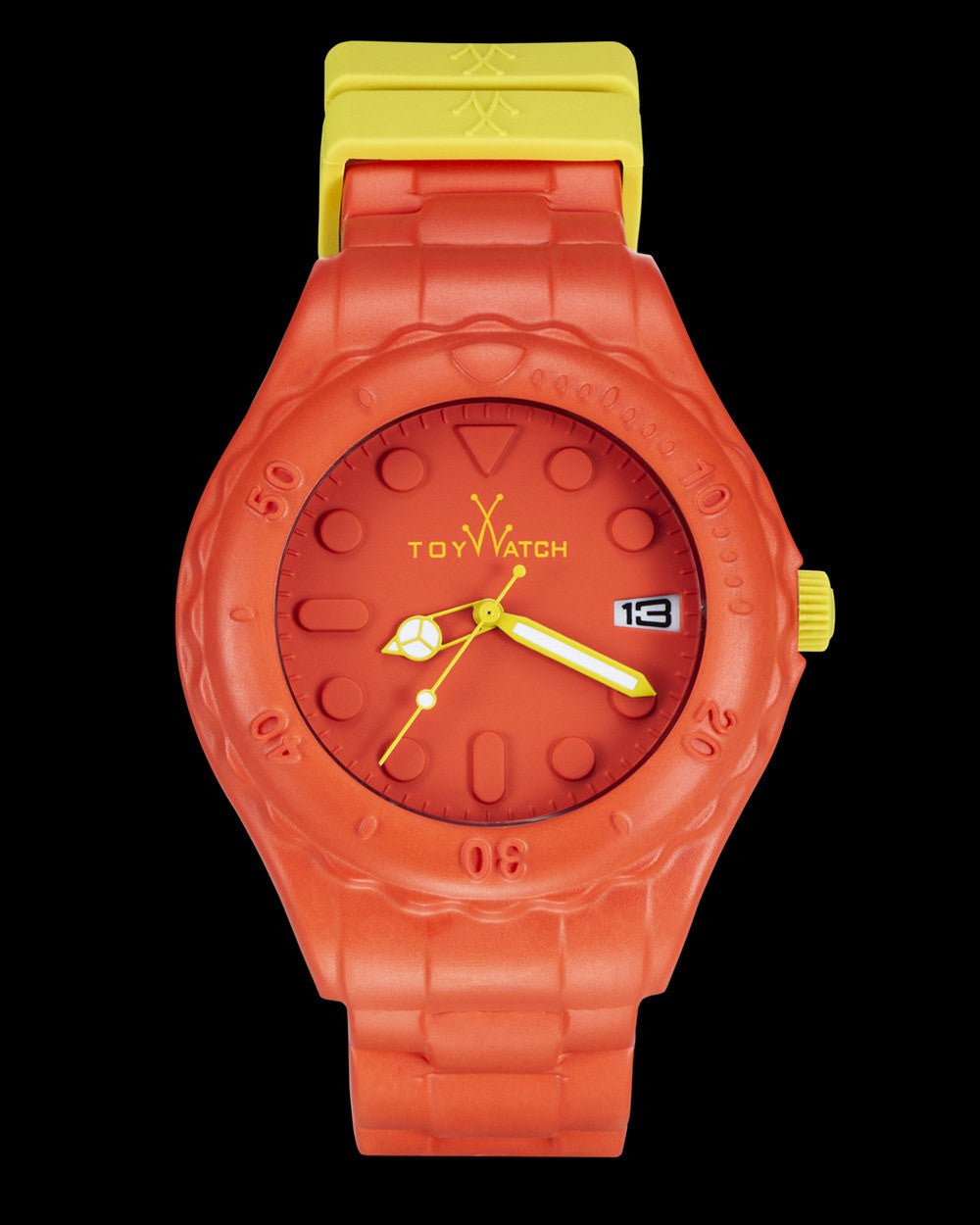 ToyWatch TOYFLOAT orange watch with round dial and orange silicone strap, stylish accessory for casual wear