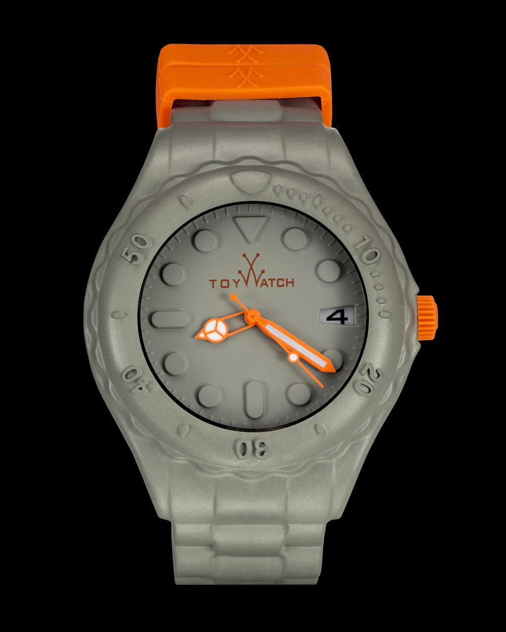 ToyWatch ToyFloat Hunter Green watch with a green silicone strap and round dial, showcasing a modern, sporty design.