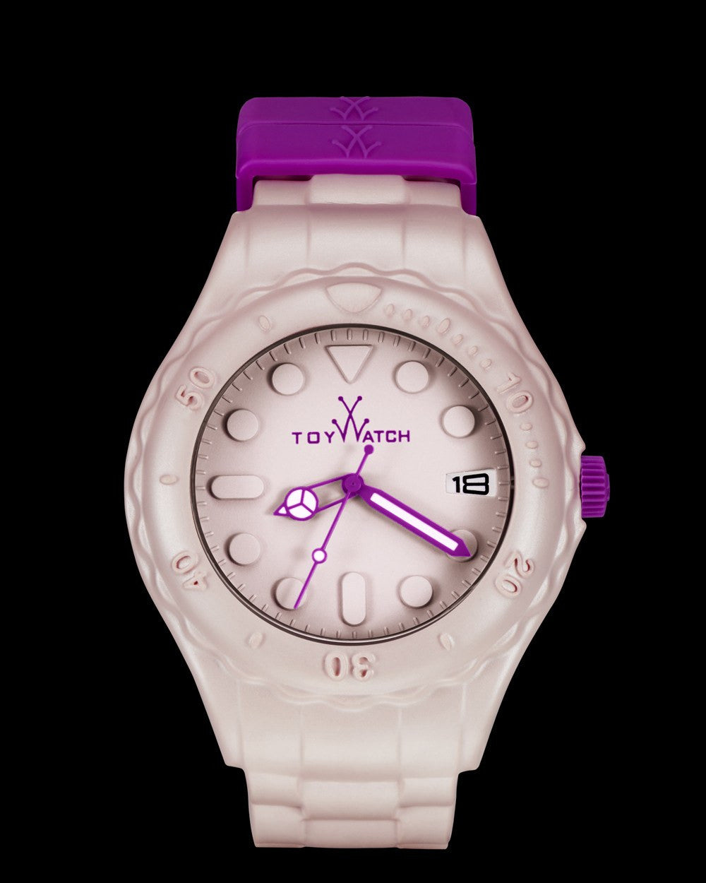 ToyWatch ToyFloat Baby Pink watch with a pink strap and round dial, showcasing a playful and stylish design.