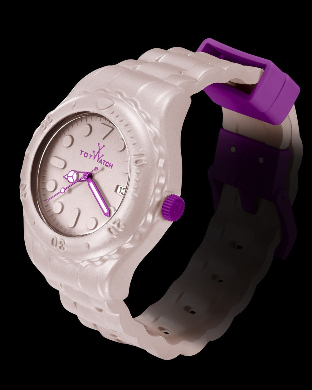 ToyWatch ToyFloat Baby Pink watch with a pink strap and round dial, designed for stylish and playful accessories.
