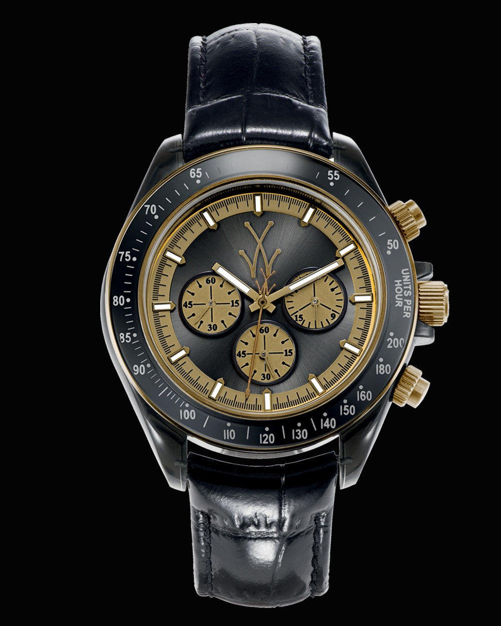 ToyWatch TOYGLASS black and gold wristwatch with round face and sleek design, featuring gold accents on a black band.
