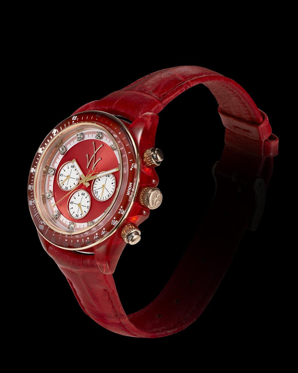 ToyWatch TOYGLASS RED watch with a round red dial and silver-tone case, featuring a sleek design and adjustable strap.