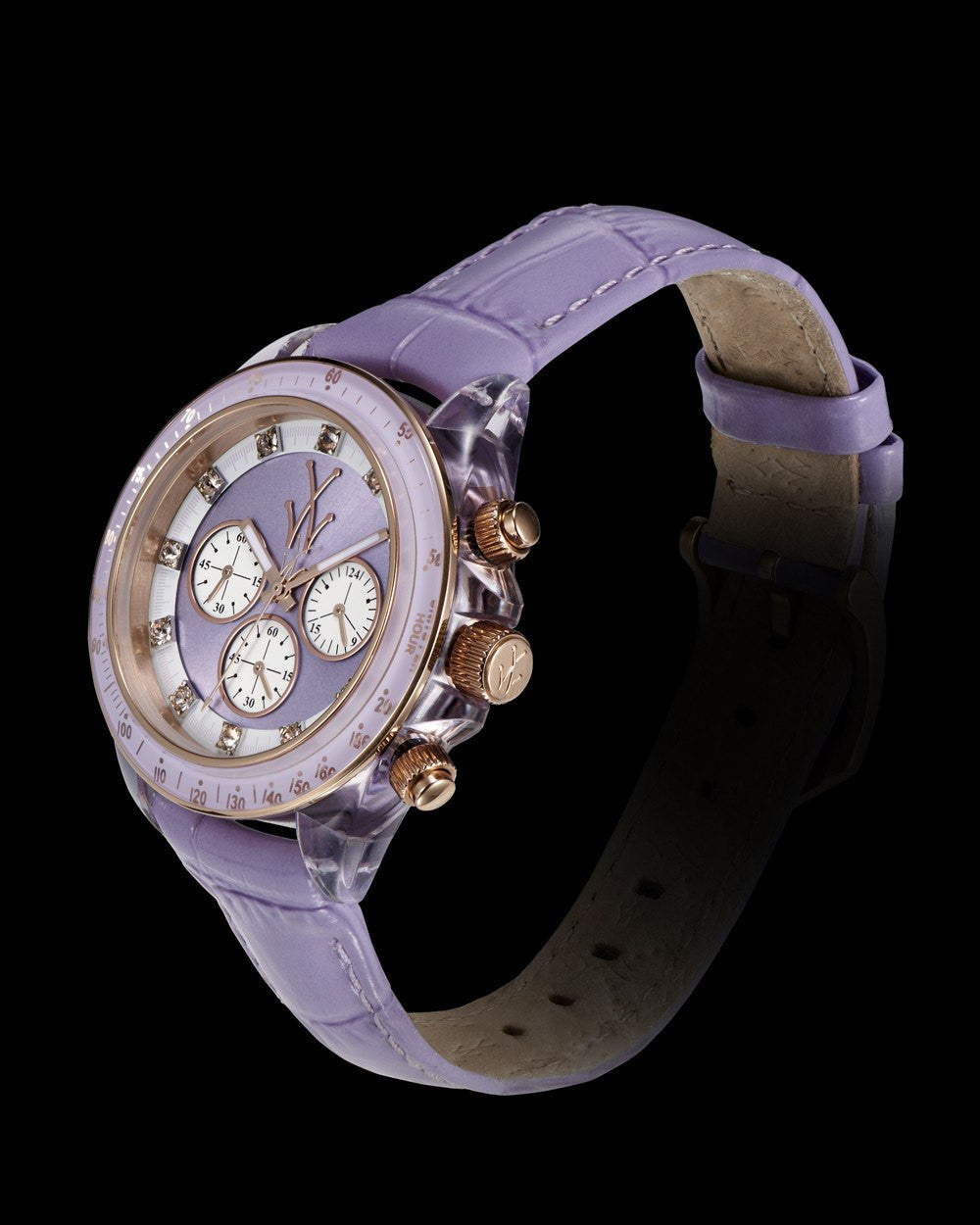 ToyWatch ToyGlass Lilac watch with a purple silicone strap and round silver case, showcasing a stylish and colorful timepiece.