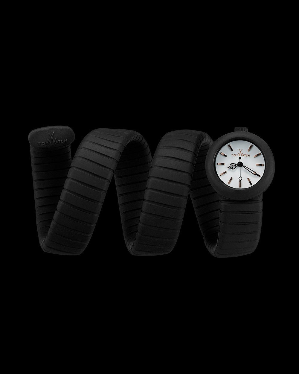 ToyWatch TOYVIPER BLACK watch with a sleek black strap and round dial, showcasing modern design and minimalist style.