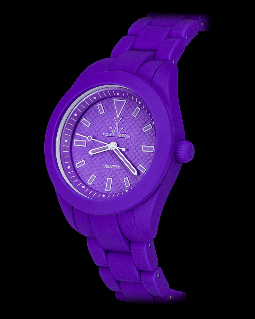 ToyWatch Velvety Violet watch with a sleek violet strap and round dial, showcasing a modern and stylish design.