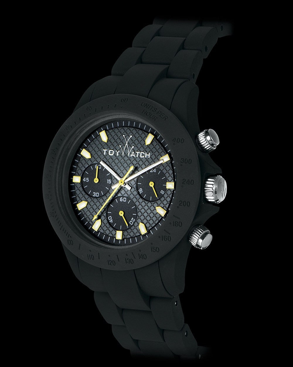 ToyWatch Velvety Chrono Hunter Green watch with green dial and stainless steel case, stylish accessory with a modern design.
