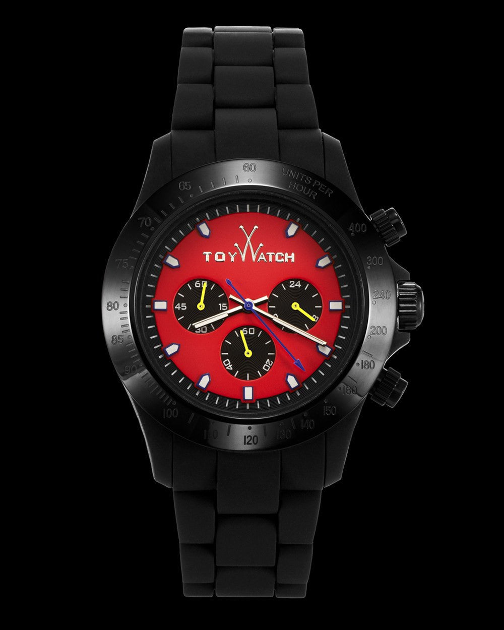 ToyWatch VELVETY CHRONO black and red watch with a sleek design and chronograph features.