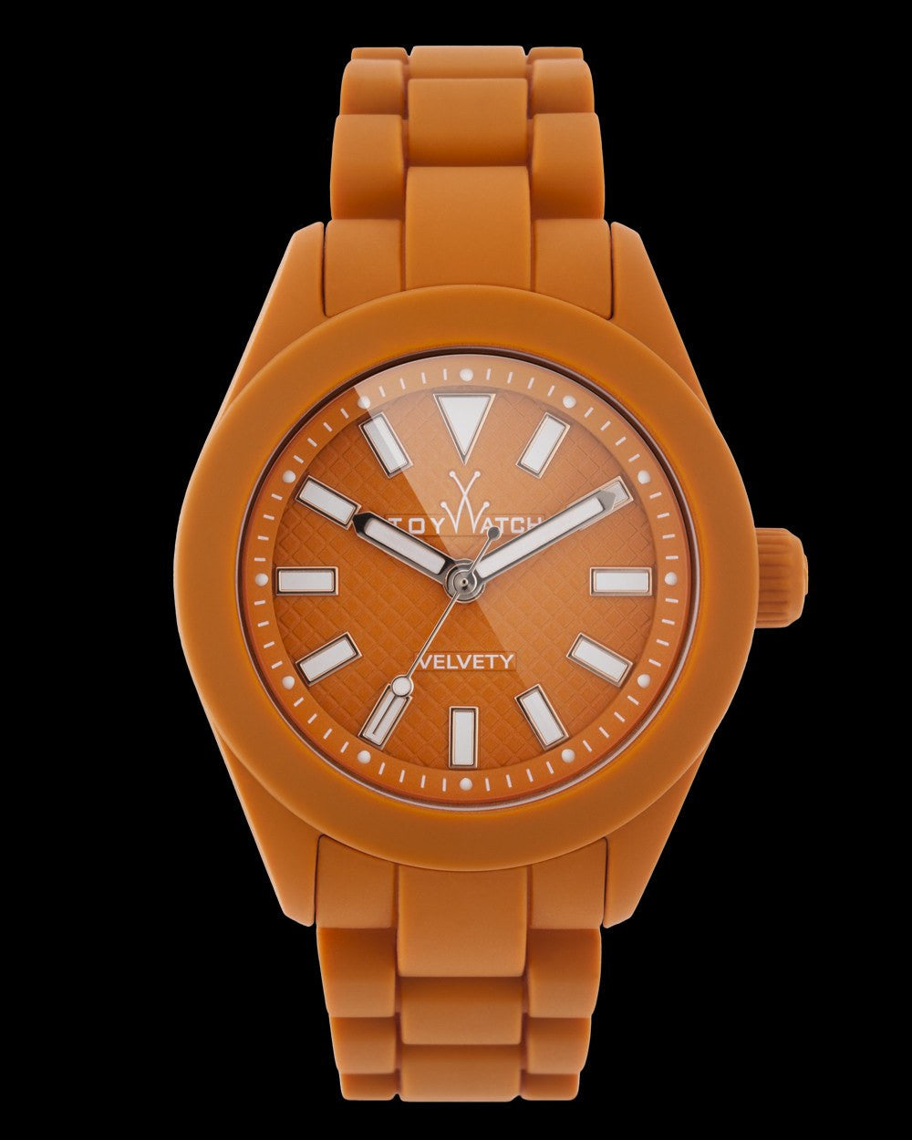 ToyWatch Velvety Small Orange watch with a sleek round orange dial and a matching strap, stylish accessory for casual wear.
