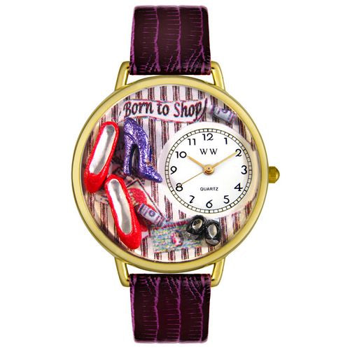 Whimsical Watches G1010005 Shoe Shopper Purple Leather And Goldtone Wa